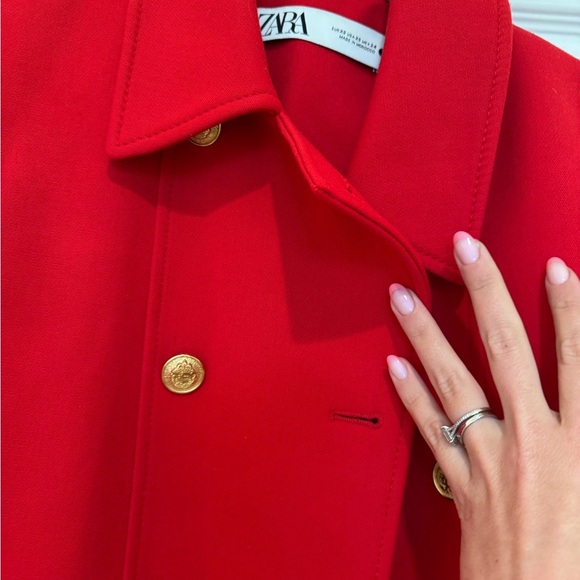K1. Zara Red Double Breasted Button Tailored Coat Jacket Size XS - Picture 7 of 10